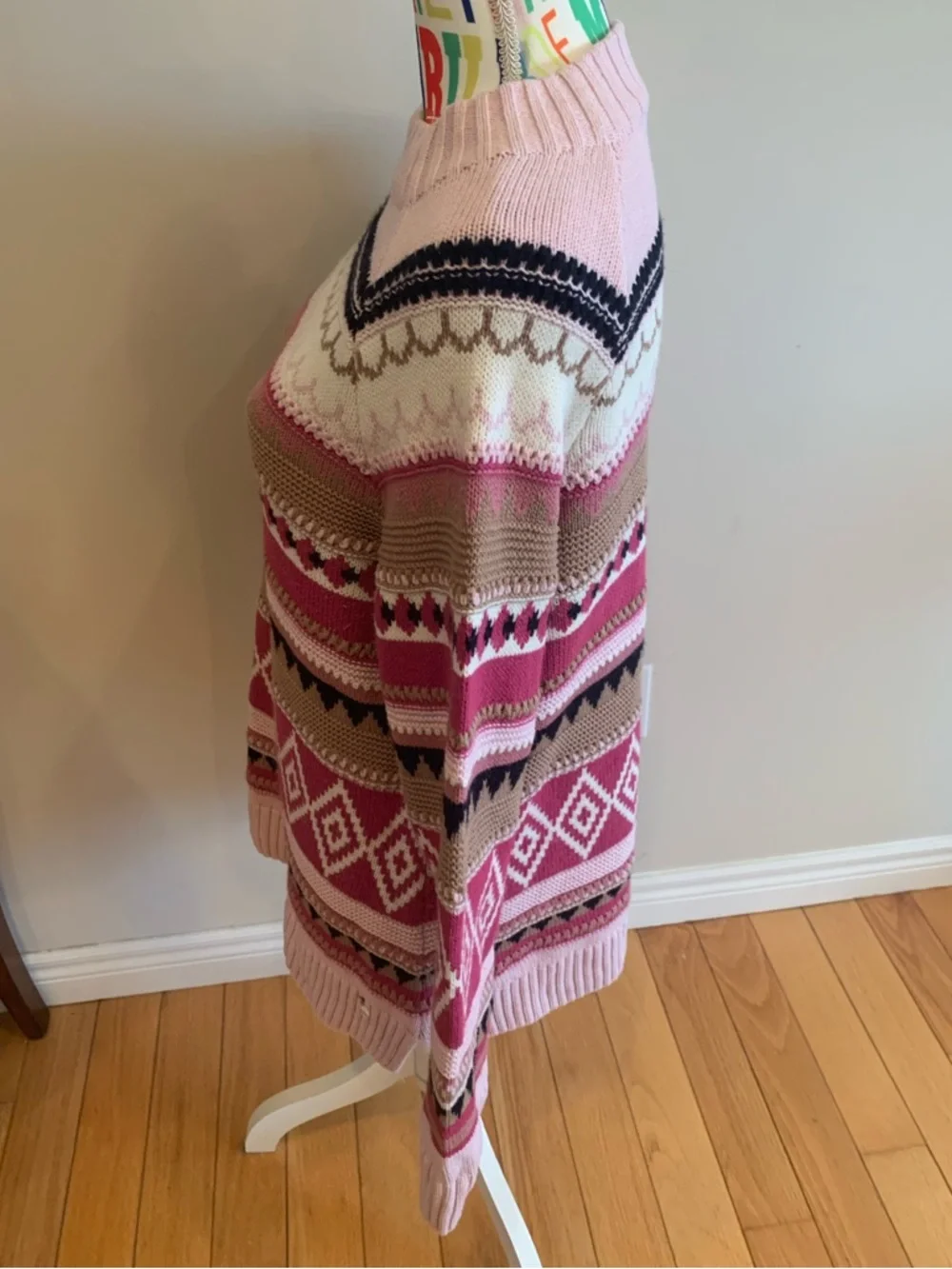 Olsen Pink and Cream Patterned Crewneck Sweater - Picture 3 of 6